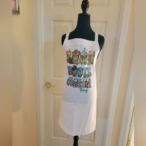 White Cowgirl Apron Coffee Cowgirl Boots Boho Western Cooking Kitchen Gift